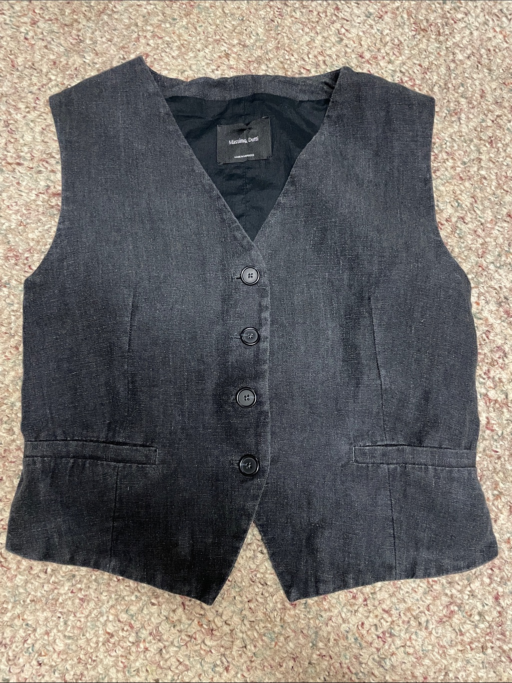 Massimo Dutti 100% Linen Black Button-Up Tailored Vest-